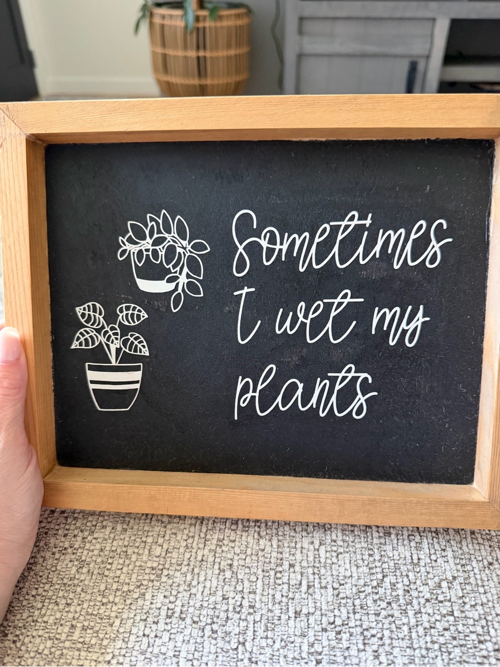 Sometimes I Wet My Plants Framed Wall Sign - Black and Wood
